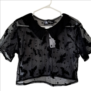 🇨🇦 Putré Fashion | Sheer Black Bat Print Crop top | Made in Québec | Alt Goth